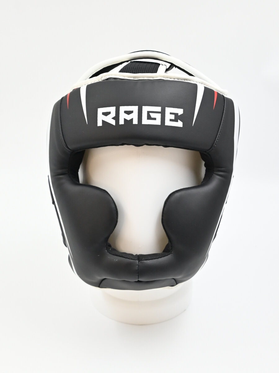 Шлем боксерский закрытый Rage черно-белый размер L искусственная кожа