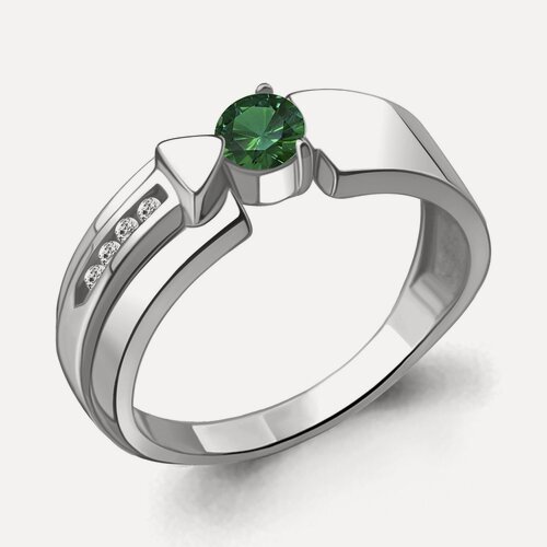 Изображение товара Кольцо, серебро, 925 проба, родирование, изумруд синтетический, фианит