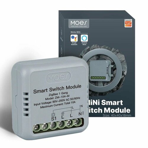 Умное реле Moes ZigBee Smart Switch Module на 1 канал белый модели ZM-104-M 1290₽