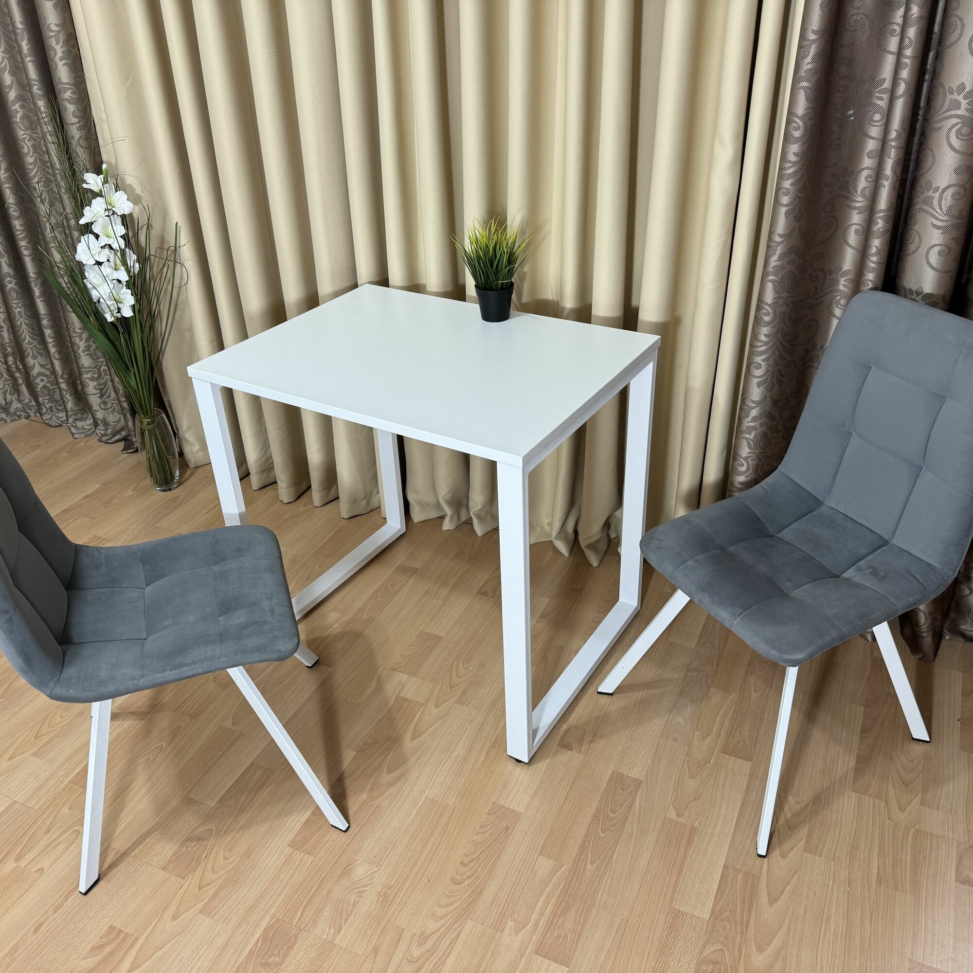 Кухонный стол лофт Белый 80*60 см. Белые ножки — фото 1