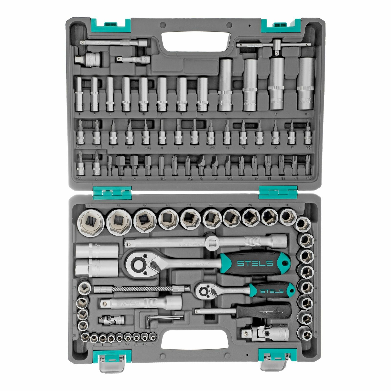 Набор инструментов, 1/2", 1/4", CrV, пластиковый кейс 94 предмета Stels — фото 1