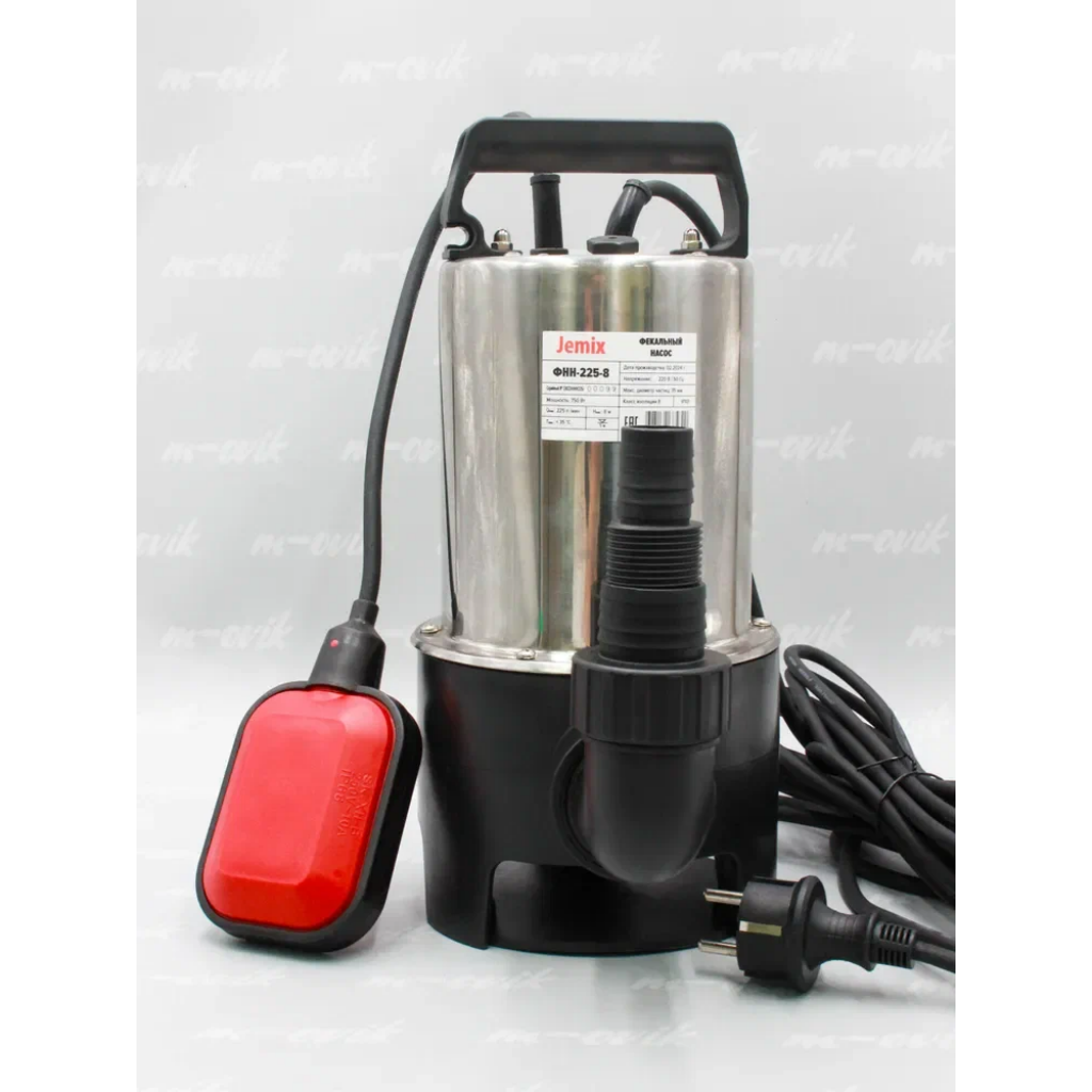Насос фекальный JEMIX ФНН-225-8 (SGPS-750) 750 Вт 225 л/мин Н-8 м каб. 8 м с поплавком
