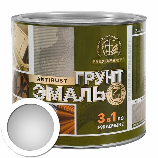 Белая грунт-эмаль по ржавчине 3в1 09кг РадугаМалер