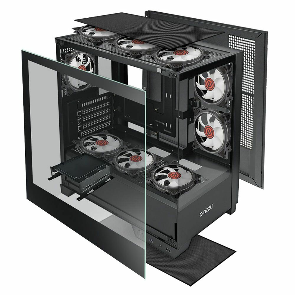 Корпус Ginzzu CL570 mATX закаленное стекло боковая и передняя панель — фото 1