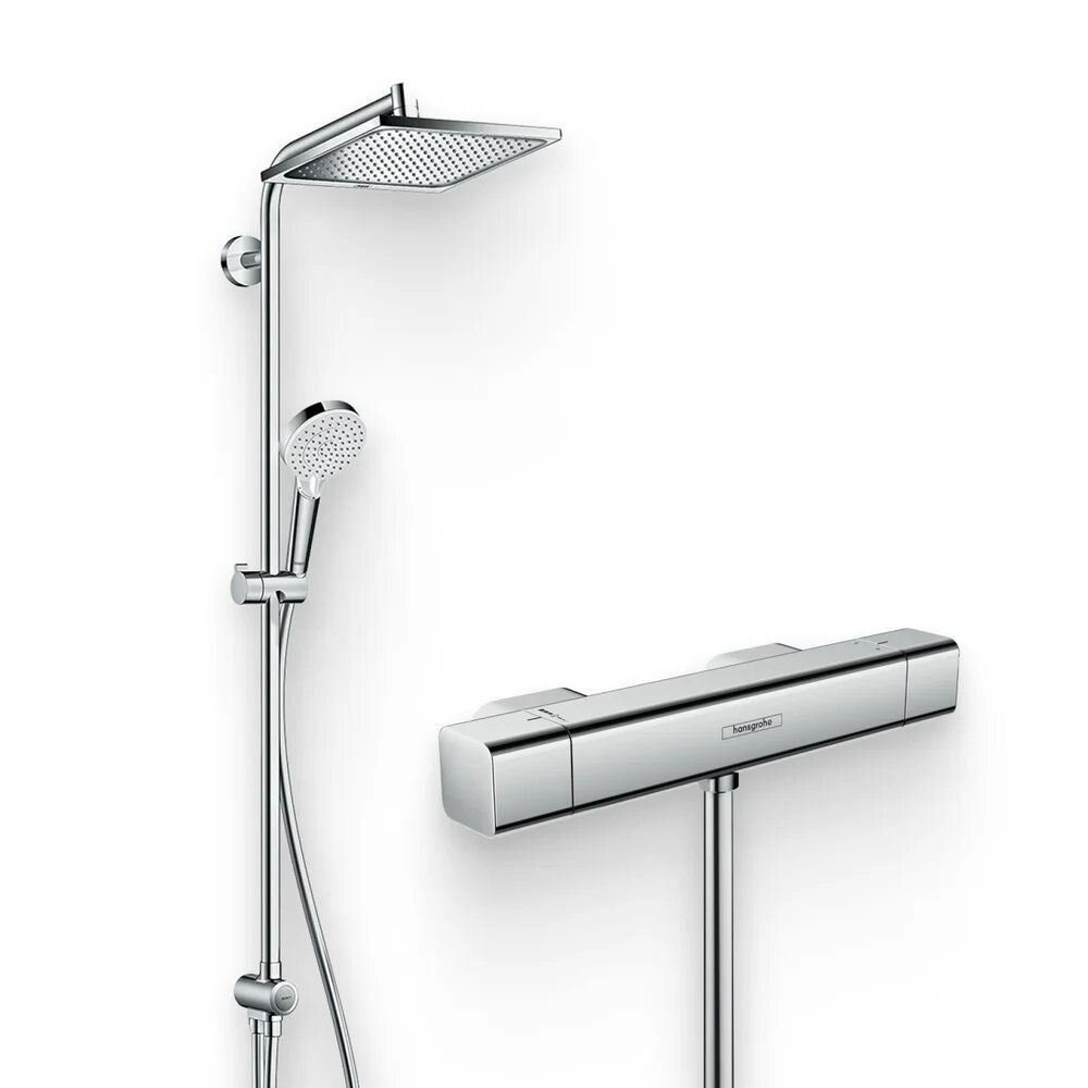 Душевой комплект Термостат Hansgrohe Ecostat E 15773000 для душа / Стойка Crometta E 240 1jet Showerpipe Reno 27289000 EcoSmart
