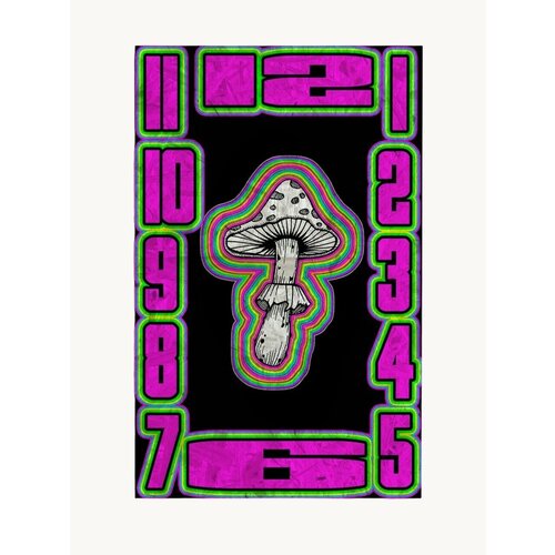 Настенные бесшумные часы ОСП Яркие грибы (Mushrooms, психоделика) - 199