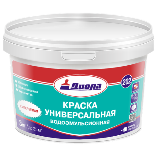 Краска водоэмульсионная Универсальная Д-202 Диола 7,5 кг супербелый