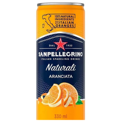Газированный напиток San Рellegrino (Сан Пеллегрино) с соком апельсина 0,33л х 24 шт. ж/б