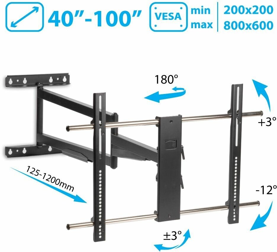 Кронштейн для телевизора KROMAX ATLANTIS-120, 40-100", настенный, поворот и наклон - фото №1