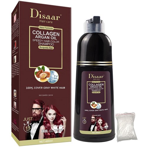 Disaar Шампунь Оттеночный Collagen Argan Oil закрашивающий седину Burgundy Red 400 мл