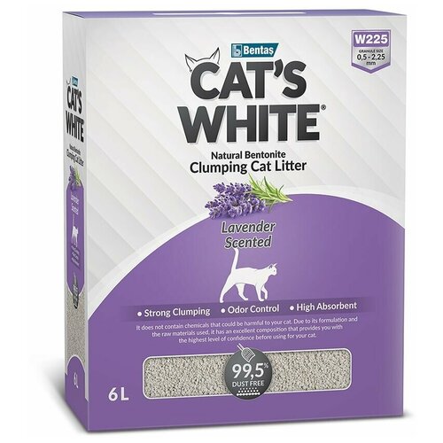 Наполнитель комкующийся Cat's White BOX Lavender с нежным ароматом лаванды для кошачьего туалета (6л)