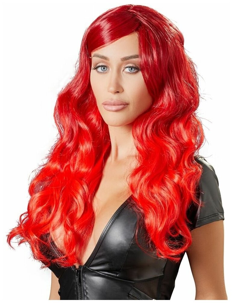 Ярко-красный парик с волнистыми волосами (Цвет: красный)