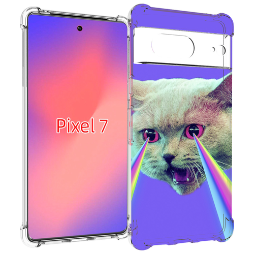 Чехол MyPads кот с радугой в глазах для Google Pixel 7 задняя-панель-накладка-бампер