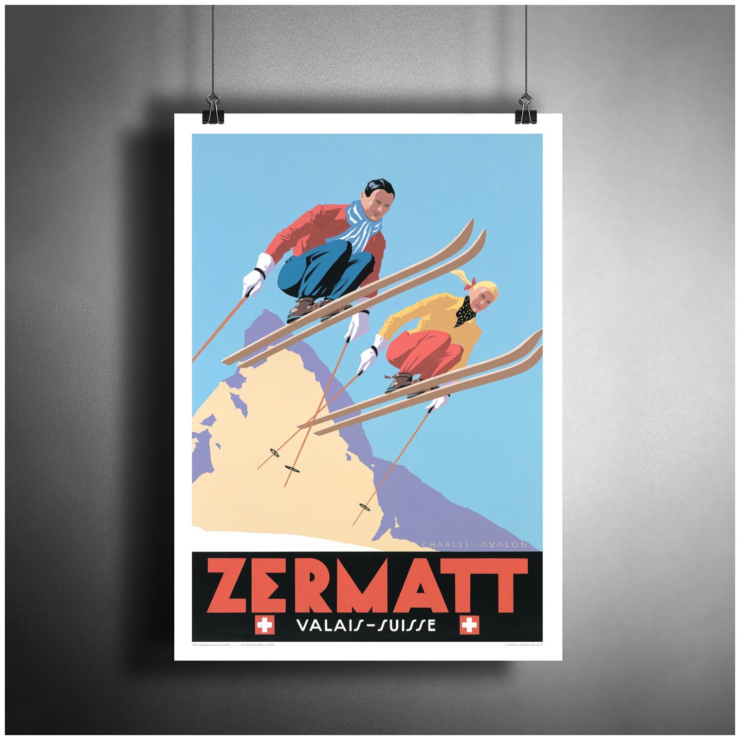 Постер плакат для интерьера "Горнолыжный курорт Церматт в Швейцарии"/ Декор дома, офиса, комнаты A3 (297 x 420 мм)