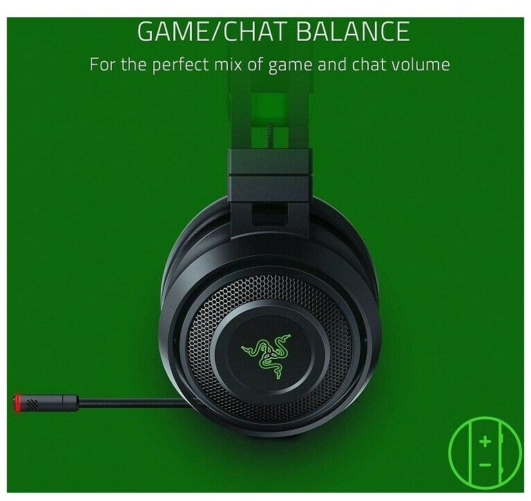 Гарнитура игровая RAZER Nari Ultimate, для ПК и игровых консолей, мониторные, радио, черный / зеленый [rz04-02910100-r3m1] - фото №9