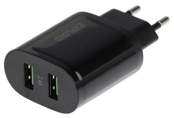 Сетевое зарядное устройство Exployd EX-Z-1426, 2 USB, 2.4 А, черное 9514919