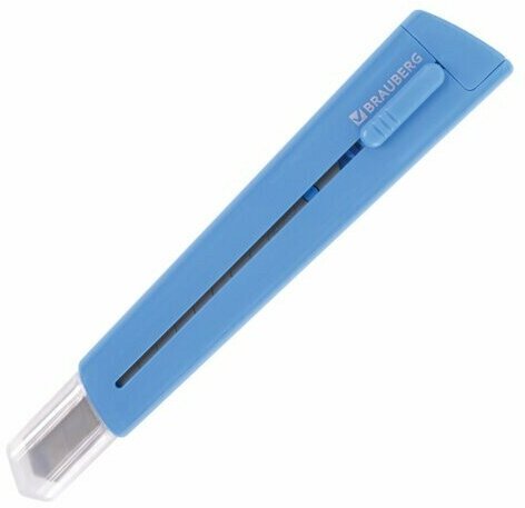 Нож канцелярский 9 мм BRAUBERG "Delta", автофиксатор, цвет корпуса голубой, блистер, 237086