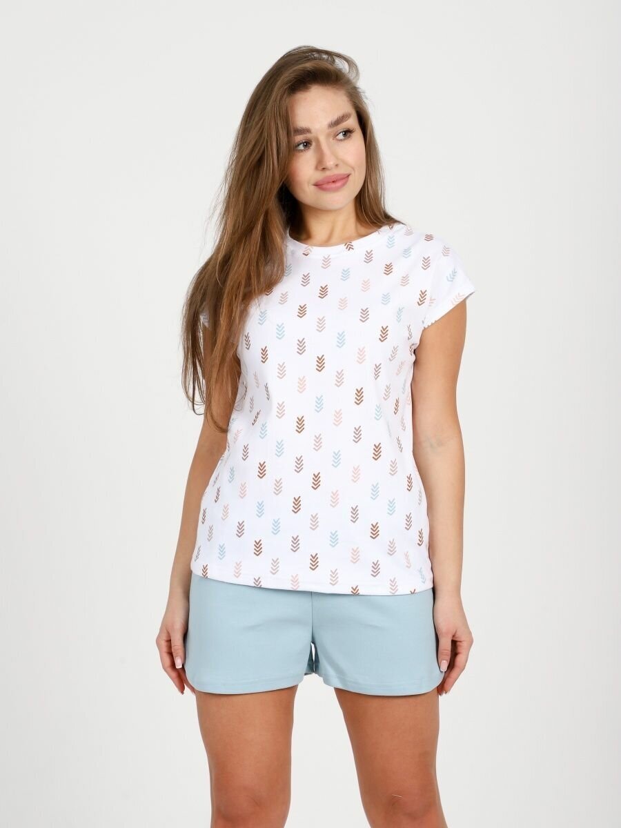 Пижама женская с шортами хлопок с футболкой для девочки дома - фотография № 1