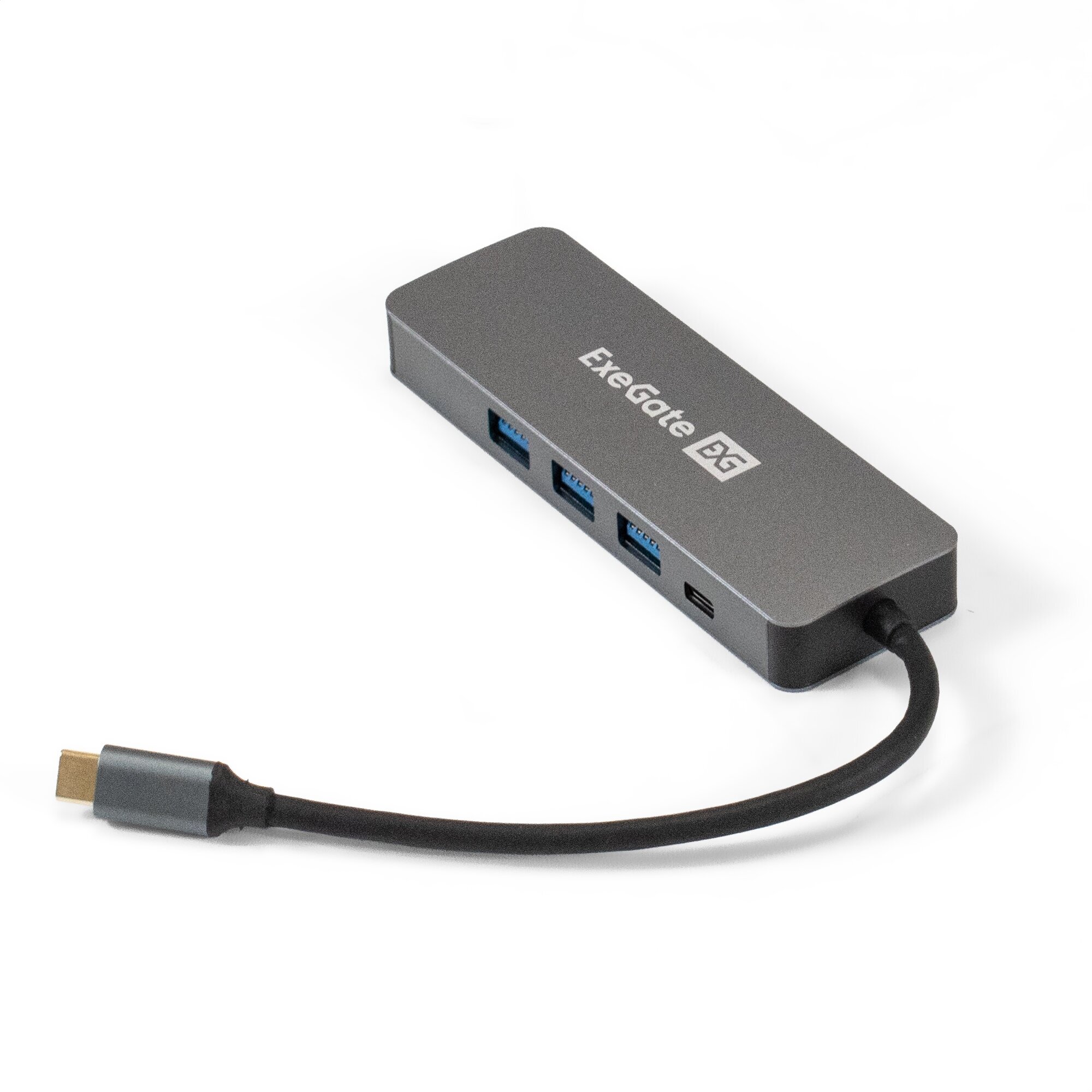 Док-станция ExeGate DUB-31C/PD/H (кабель-адаптер USB Type-C --> 3xUSB3.0 + PD 60W + HDMI 4K@30Hz, Plug&Play, серый) EX293984RUS