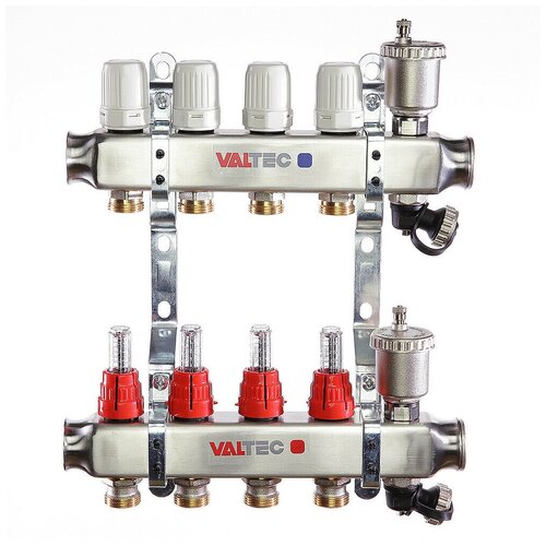 Коллекторная группа 1х7 выходов Евроконус 3/4 с расходомерами, из нерж. стали Valtec VTc.586. EMNX.0607 коллекторная группа valtec на 3 выхода с расх и регулирующими клапанами vtc 589 emnx 0603