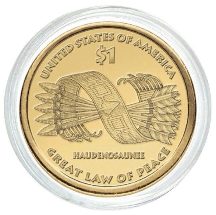 Монета 1 доллар Пояс Гайяваты в капсуле. Коренные американцы. США P 2010 UNC