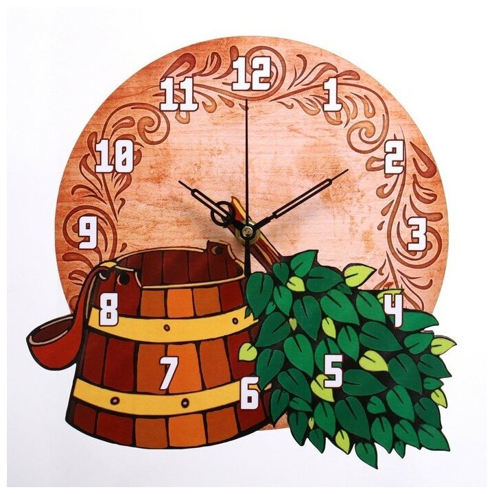 Часы настенные серия Баня "Ведро и веник" дискретный ход 24 х 245 см