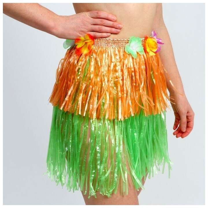Гавайская юбка, 40 см, двухцветная оранжево-зелёная