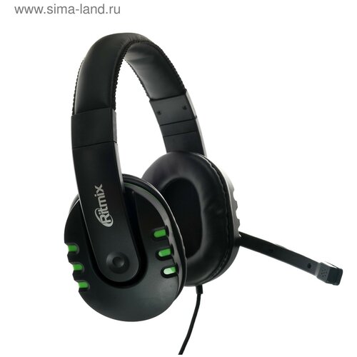 Наушники RH-555M Gaming, игровые, полноразмерные, микрофон, 3.5мм, 1.8м, черно/зелен