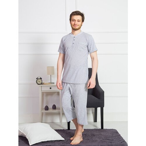 фото Комплект , футболка, бриджи, застежка отсутствует, пояс на резинке, без карманов, размер 54, серый нет бренда