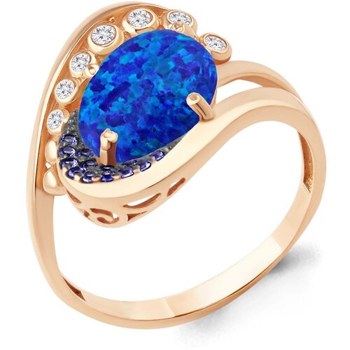 фото Кольцо diamant online, серебро, 925 проба, золочение, сапфир синтетический, опал, фианит, размер 17.5