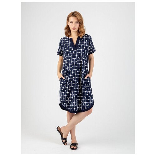 Туника, Lilians, большие размеры, макси, синяя, принт/геометрический, размер 66