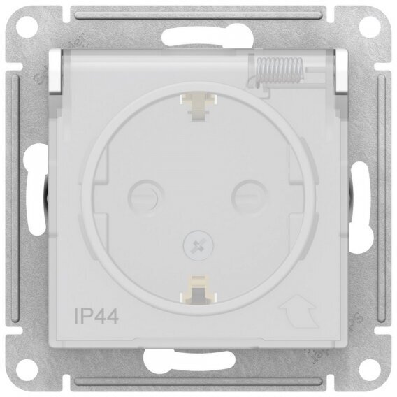 SE AtlasDesign Aqua Бел Розетка с/з со шторками с крышкой, 16А, IP44, механизм