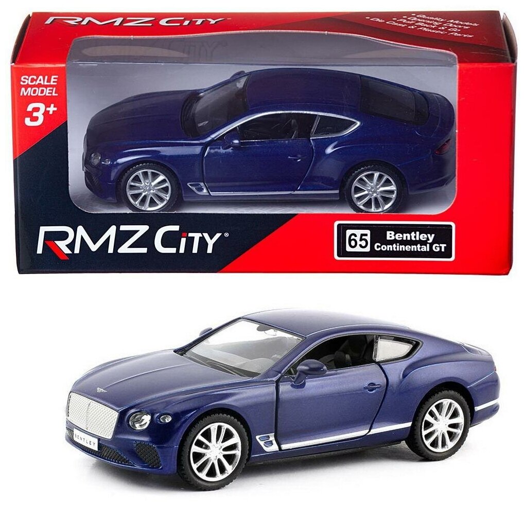 Машинка металлическая Uni-Fortune RMZ City серия 1:32 The Bentley Continental GT 2018 цвет синий, двери открываются 554043-BLU