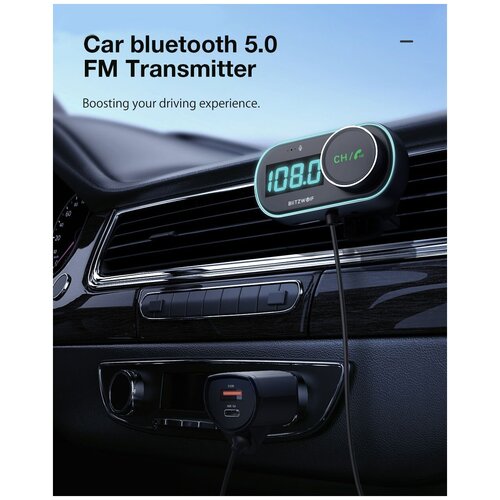 Автомобильное зарядное устройство с FM-трансмиттером BlitzWolf BW-BC3 30 Вт Car Charger with Bluetooth Hands Free Calls Wireless Black