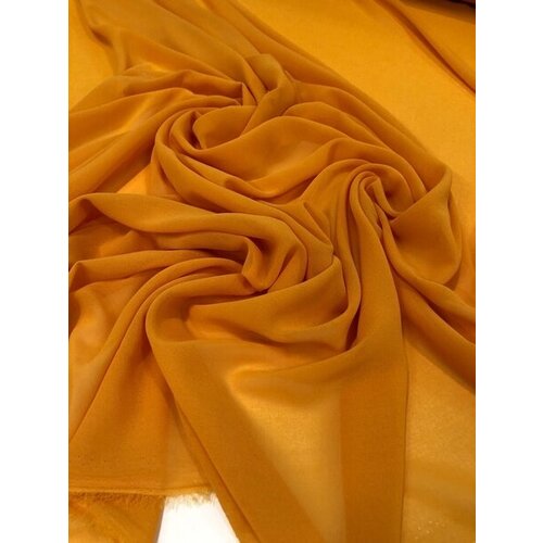 Ткань шифон креп однотонный, цвет желтый манго , ширина 150 см, цена за 3 метра погонных.
