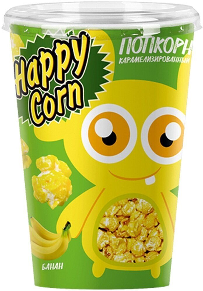 Попкорн готовый карамелизированный HAPPY CORN со вкусом Банан, 100 г