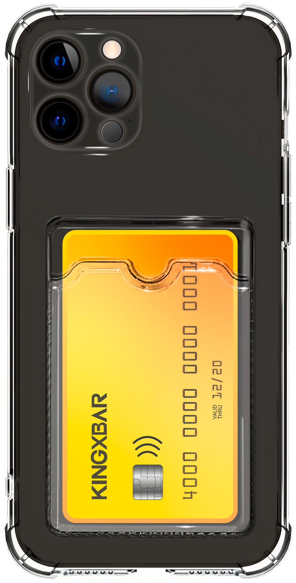 Защитный силиконовый чехол с картхолдером на телефон Apple iPhone 12 Pro Max / Кейс с отделением для пластиковых банковских карт для смартфона Эпл Айфон 12 Про Макс / Прозрачный