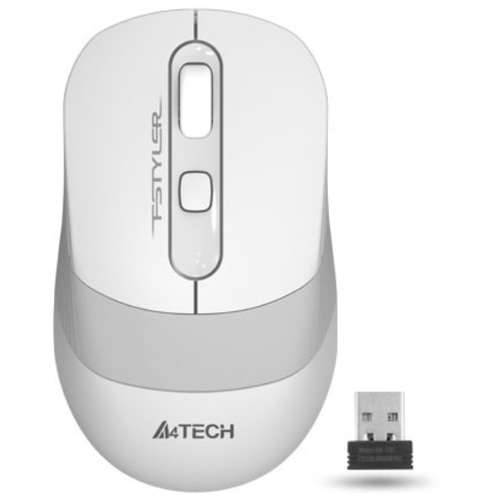 Беспроводная мышь, мышь A4TECH, белый/серый, оптическая silent, беспроводная, USB