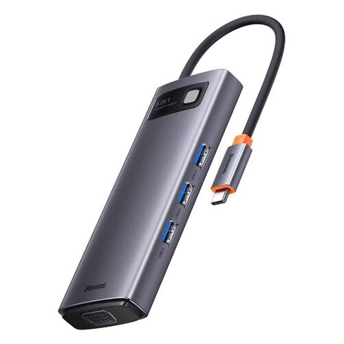 Хаб Baseus Metal Gleam Series 6-in-1 Multifunctional Type-C HUB Docking Station (WKWG030013) Type-C to HDMI*1+USB3.0*3+PD*1+VGA*1 new applicable tesla model 3 y docking station usb hub hub docking station conversion head quick charging accessories