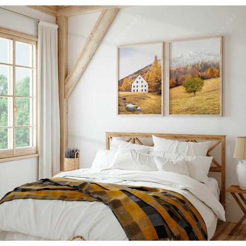 Осенний домик / Природа / Набор интерьерных постеров / Cкандинавские постеры / Cкандинавский дизайн / 2шт 50x70 / Без рамы