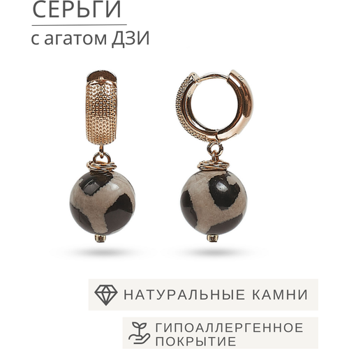 фото Серьги с подвесками elena minakova jewelry design, бижутерный сплав, золочение, агат, золотой, бежевый