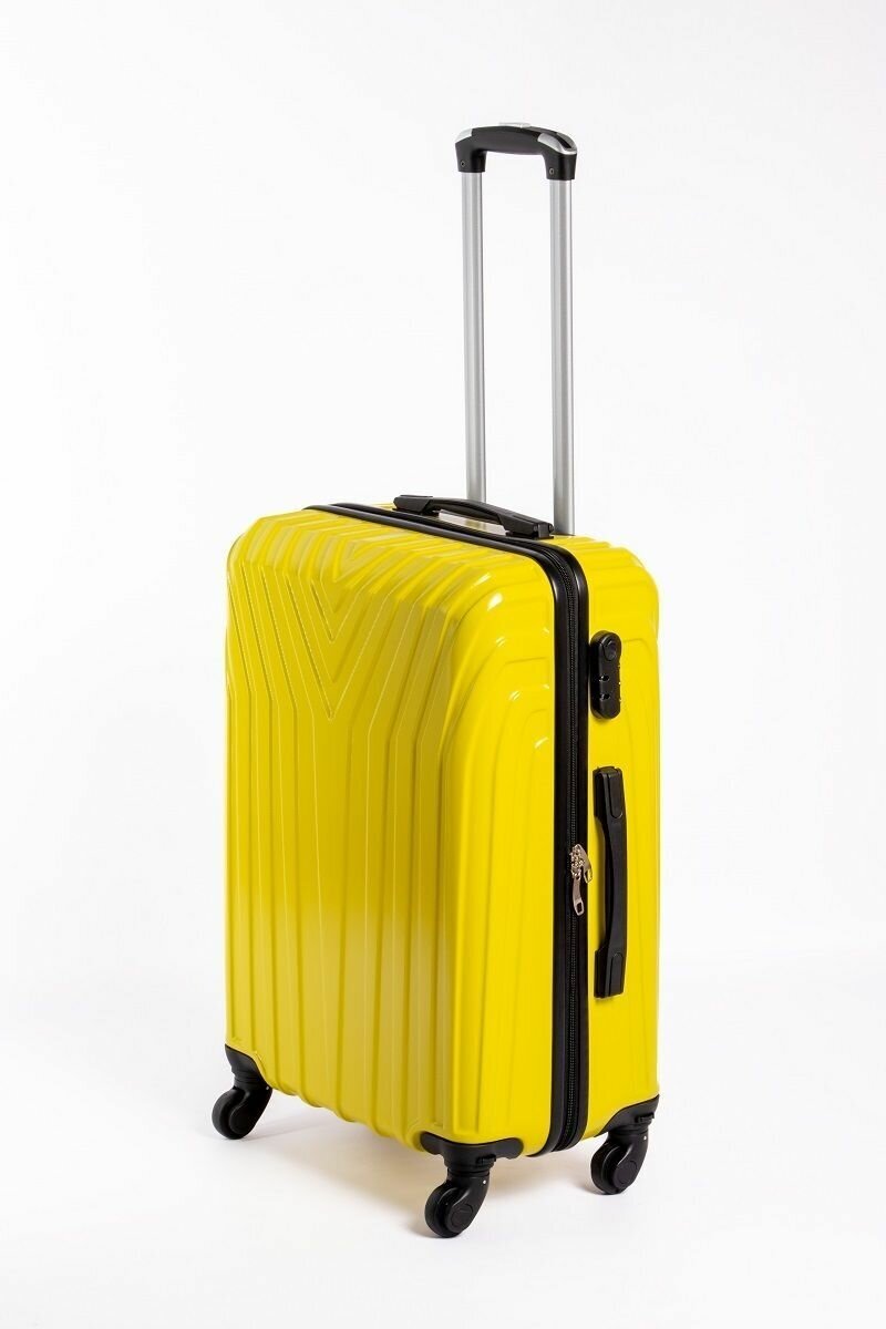 Чемодан , ABS-пластик, износостойкий, 75 л, размер M+, желтый - фотография № 4