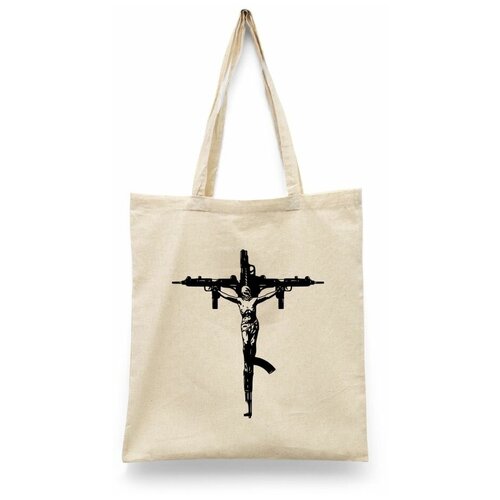 фото Сумка-шоппер унисекс каждому своё "jesus/ак-47/узи" черная