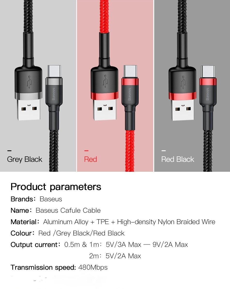 Кабель Baseus Cafule Cable USB - MicroUSB 1.5A 2m Red CAMKLF-C09 - фото №4