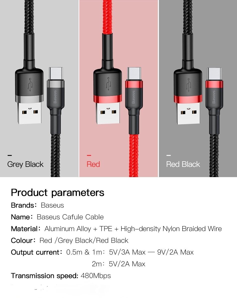 Аксессуар Baseus Cafule Cable USB - MicroUSB 1.5A 2m Grey-Black CAMKLF-CG1