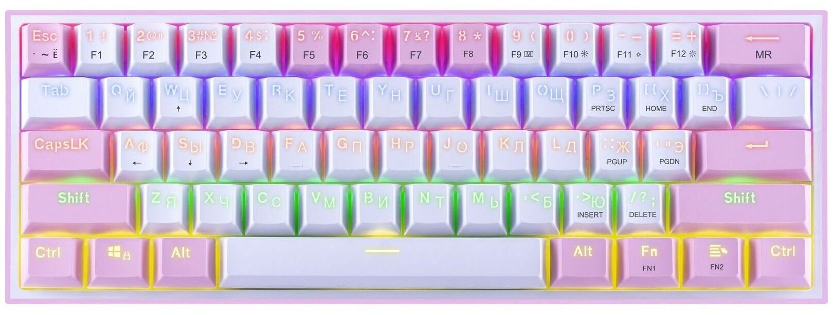 Игровая клавиатура механическая Redragon Fizz Радужная тихая, бело ...