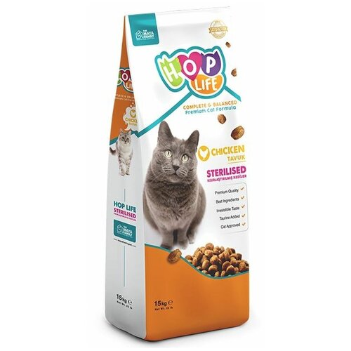 Сухой корм для стерилизованных кошек Hop Life Sterilised , курица 15 кг