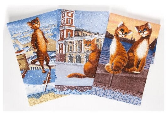 Набор полотенец АртДизайн Питерские коты кухонное, 45x60см - фотография № 9