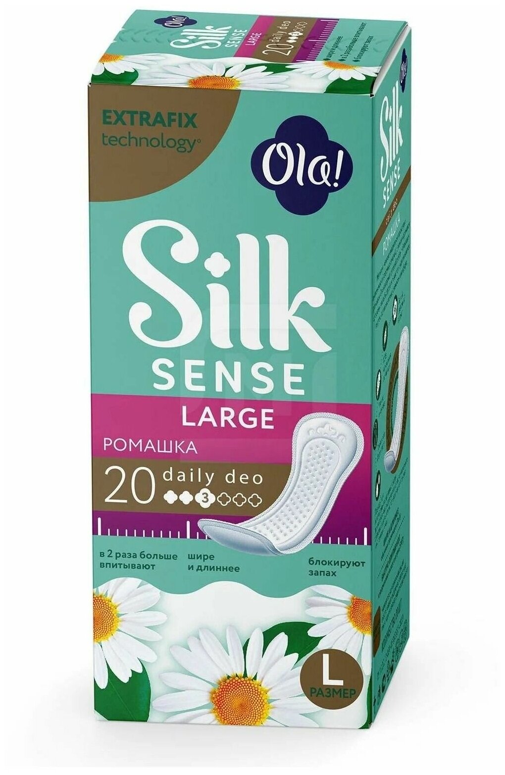 Ola! прокладки ежедневные Silk Sense Daily Deo Large Ромашка, 3 капли, 20 шт., белый, ромашка