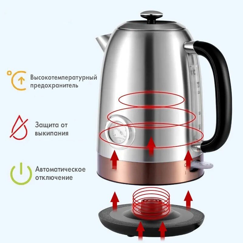 Электрический чайник для дома, офиса, домашний кухонный электрочайник из нержавеющей стали,1.7 л - фотография № 3